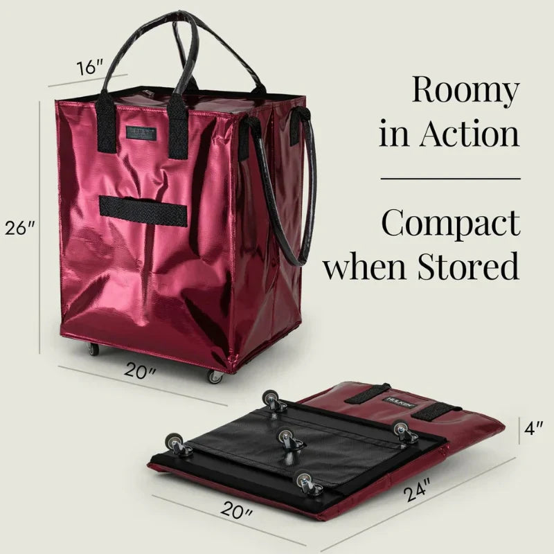 HK Rolling Tote Bag with Zip Top & Button Closure