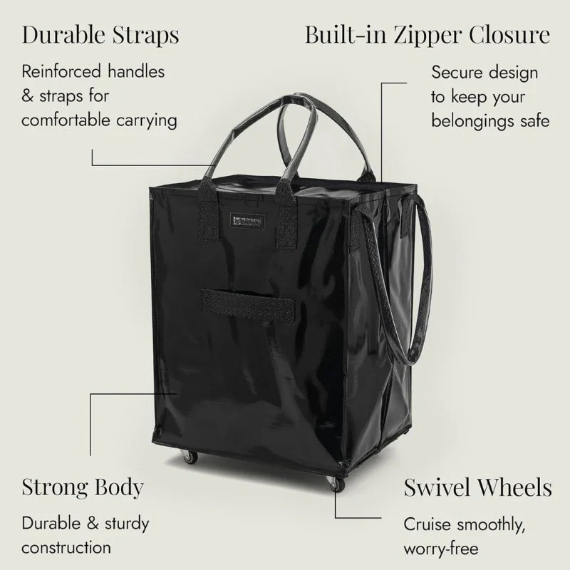 HK Rolling Tote Bag with Zip Top & Button Closure