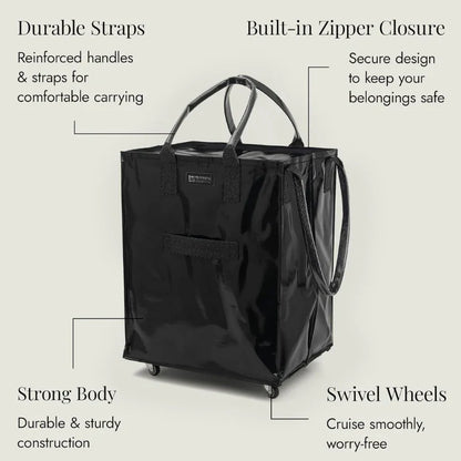 HK Rolling Tote Bag with Zip Top & Button Closure